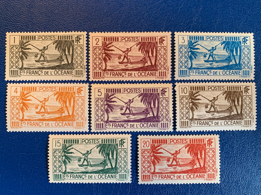 French Polynesia - Original Vintage Postage Stamps- 1939 - Polynesian Fisherman - for the collector, artist or crafter