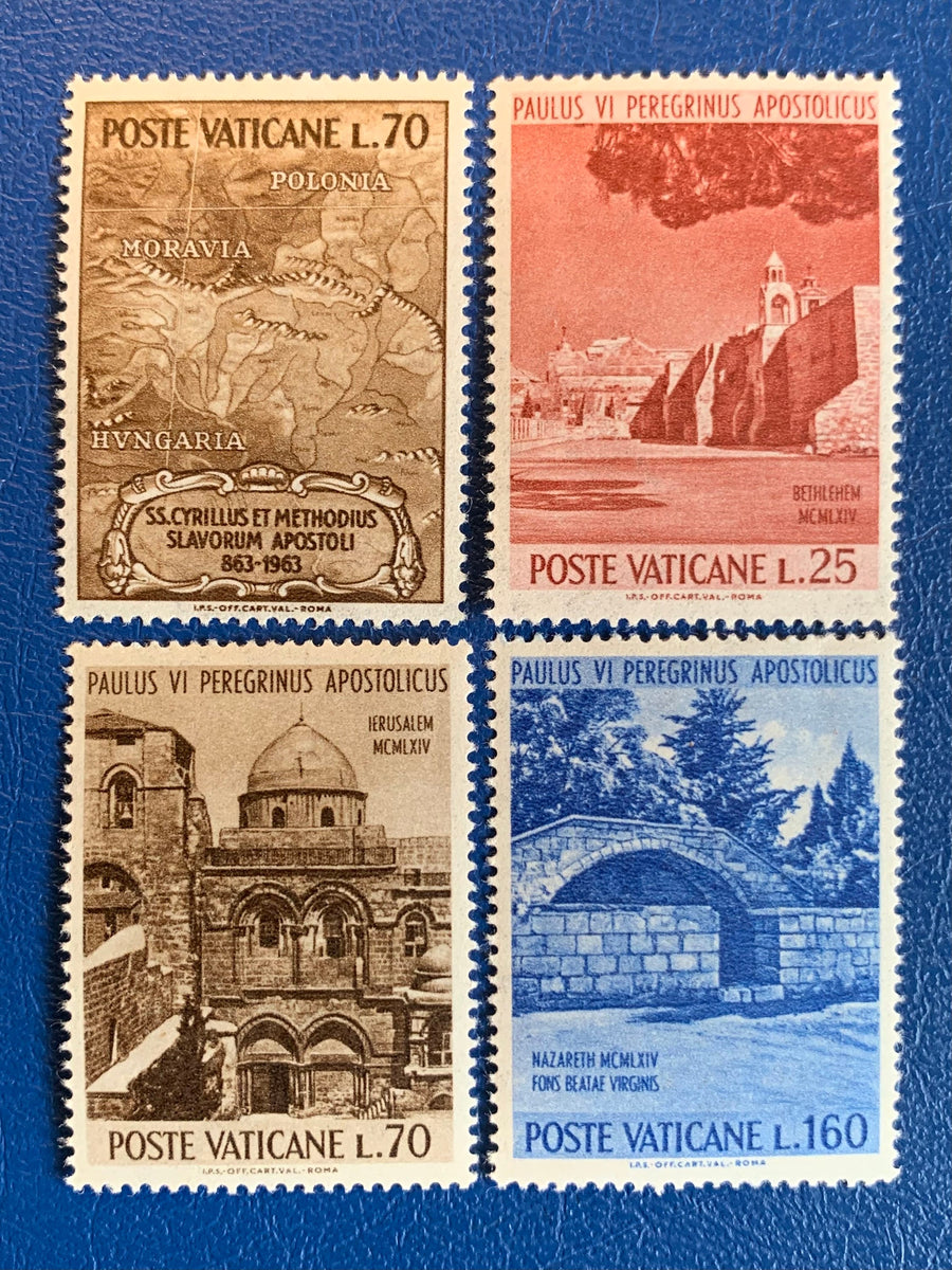 Vatican - Original Vintage Postage Stamps- 1963-4 Map of Moravia & Holy Sites- for the collector, artist or crafter