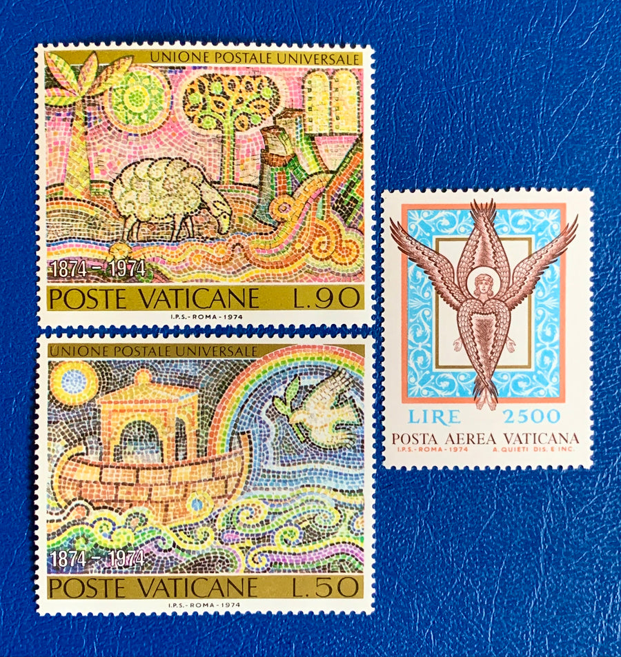 Vatican - Original Vintage Postage Stamps- 1974 - Mosaic (Centenary UPU) & Angel - for the collector, artist or crafter