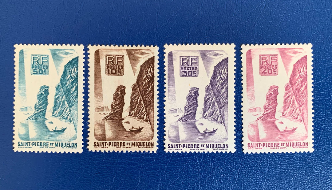 Saint-Pierre et Miquelon - Original Vintage Postage Stamps- 1947 - Definitives - Longlade - for the collector, artist or crafter