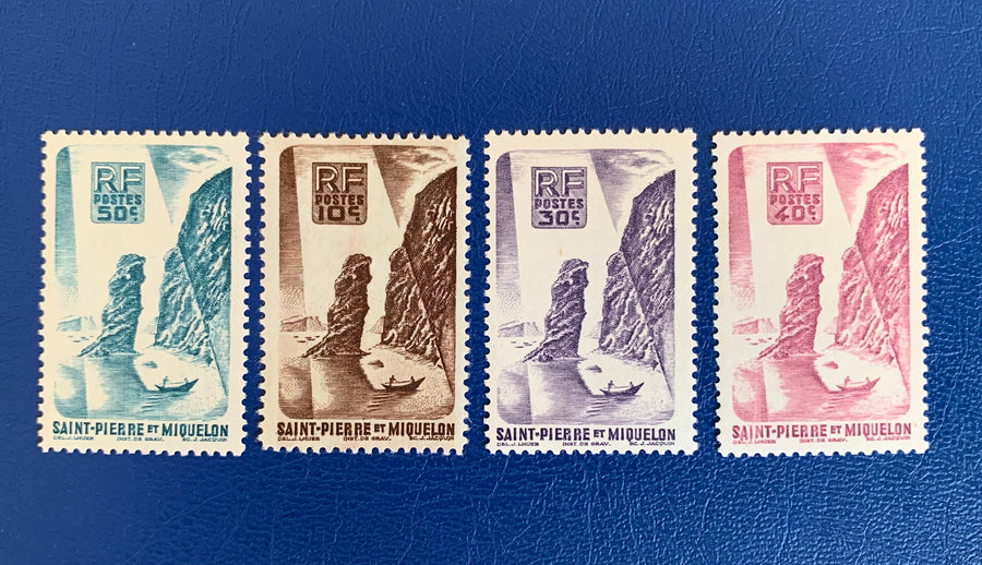 Saint-Pierre et Miquelon - Original Vintage Postage Stamps- 1947 - Definitives - Longlade - for the collector, artist or crafter