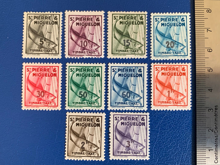 Saint-Pierre et Miquelon - Original Vintage Postage Stamps- 1938- Tax - for the collector, artist or crafter