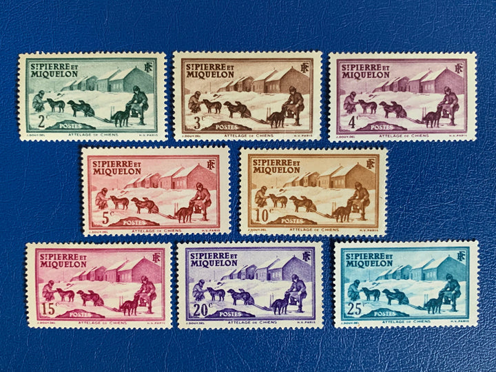 Saint-Pierre et Miquelon - Original Vintage Postage Stamps- 1938- Definitives - Dog Team - for the collector, artist or crafter