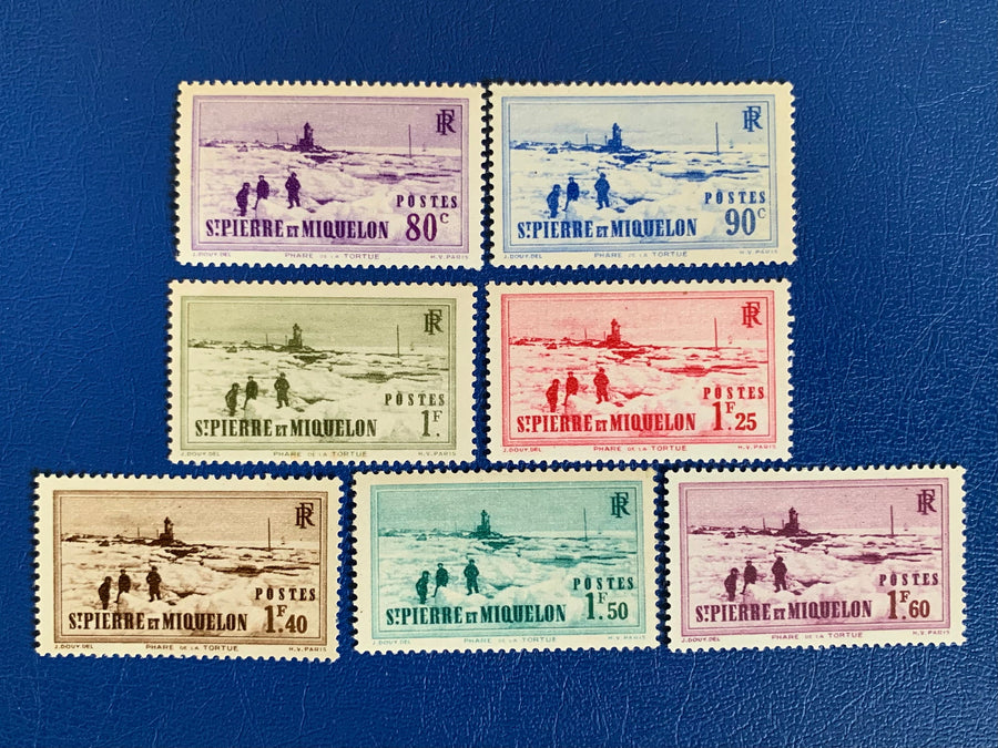Saint-Pierre et Miquelon - Original Vintage Postage Stamps- 1941- Lighthouse of the Turtle - for the collector, artist or crafter