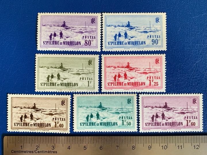 Saint-Pierre et Miquelon - Original Vintage Postage Stamps- 1941- Lighthouse of the Turtle - for the collector, artist or crafter