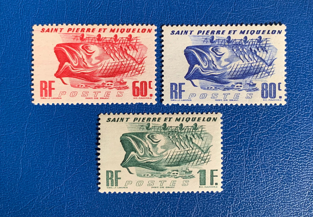 Saint-Pierre et Miquelon - Original Vintage Postage Stamps- 1947 - Definitives - Cod - for the collector, artist or crafter