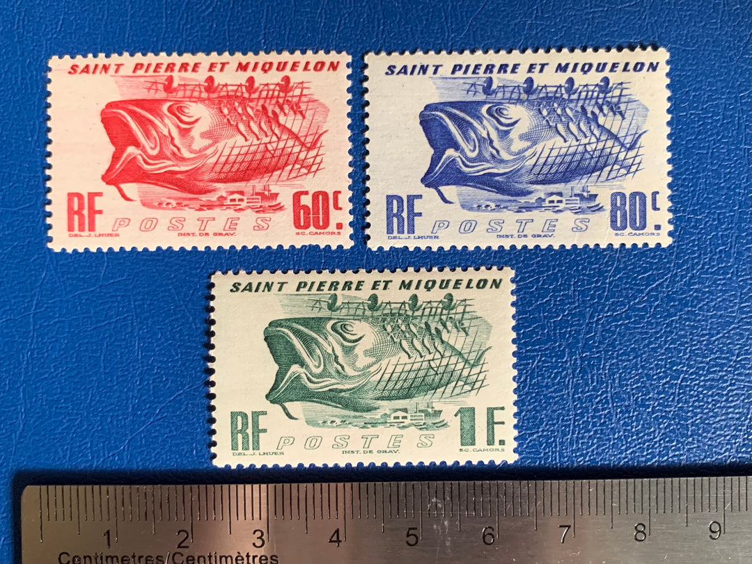 Saint-Pierre et Miquelon - Original Vintage Postage Stamps- 1947 - Definitives - Cod - for the collector, artist or crafter