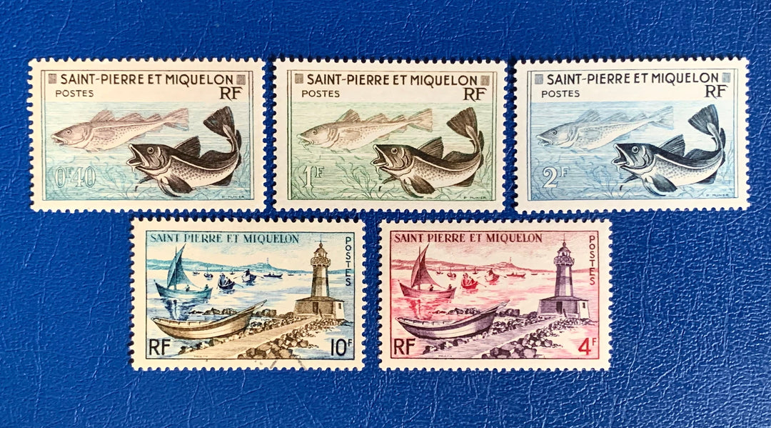 Saint-Pierre et Miquelon - Original Vintage Postage Stamps- 1957 - Fisheries - for the collector, artist or crafter