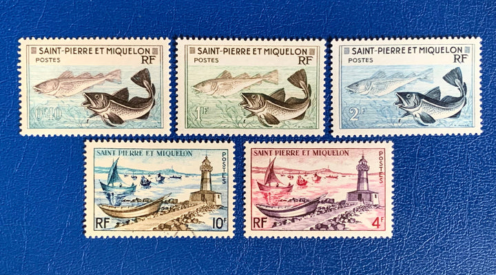 Saint-Pierre et Miquelon - Original Vintage Postage Stamps- 1957 - Fisheries - for the collector, artist or crafter