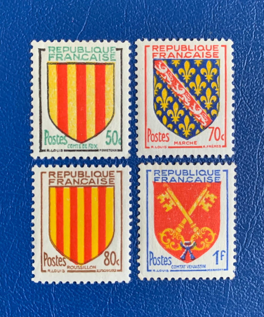 France - Original Vintage Postage Stamps- 1955 - Coats of Arms - for the collector, artist or crafter