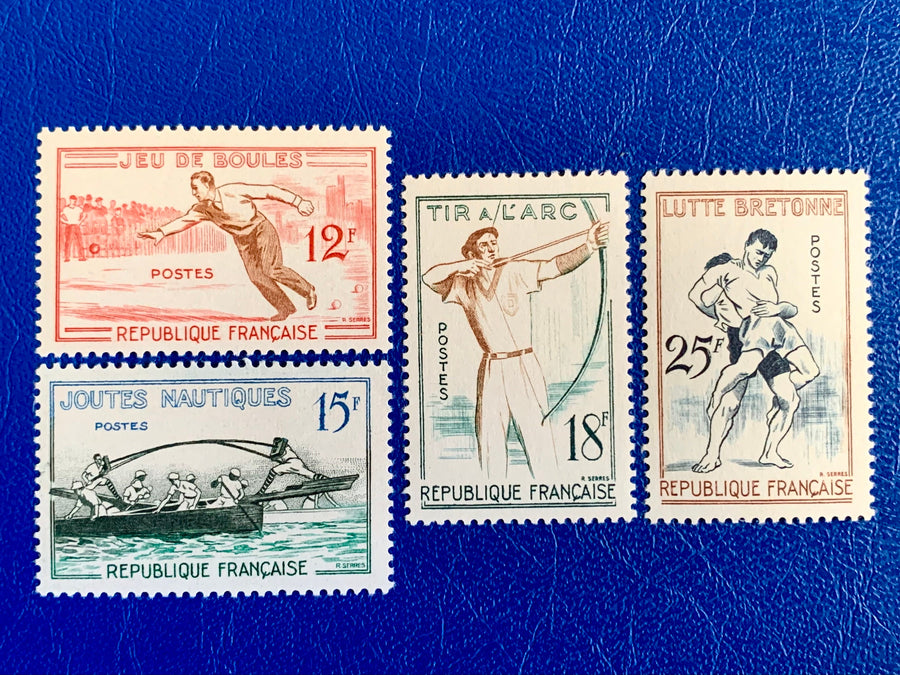 France - Original Vintage Postage Stamps- 1958 - Traditional Games- for the collector, artist or crafter