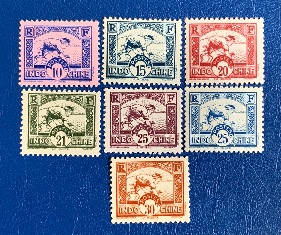 French Indochina - Original Vintage Postage Stamps- 1931 - Paddy Fields - for the collector, artist or crafter