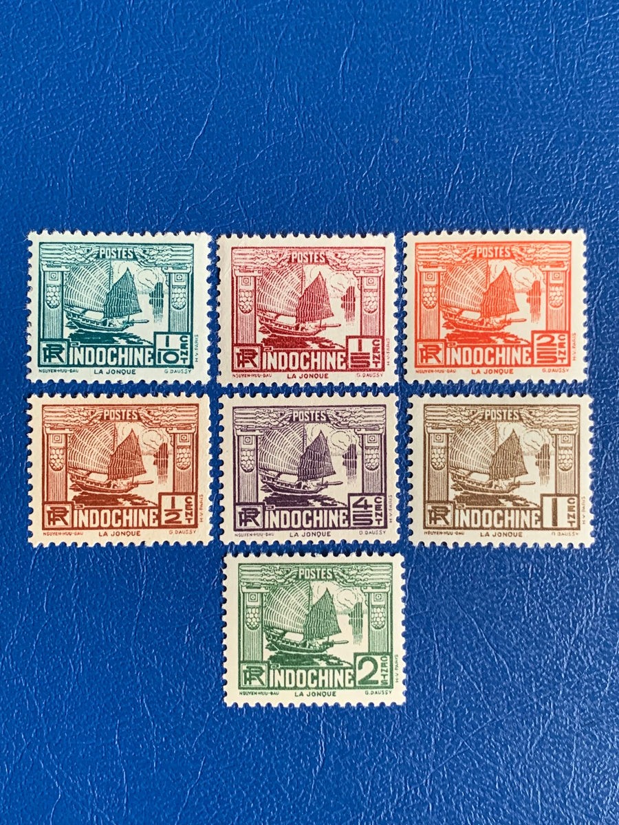 French Indochina - Original Vintage Postage Stamps- 1931 - Junks - for the collector, artist or crafter