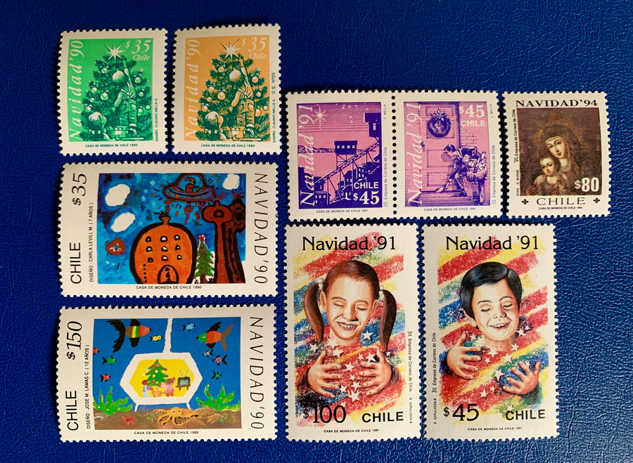 Chile Christmas - Original Vintage Postage Stamps- 1990s - for the collector, artist or crafter- Crafting, cards, ornaments