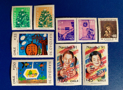 Chile Christmas - Original Vintage Postage Stamps- 1990s - for the collector, artist or crafter- Crafting, cards, ornaments