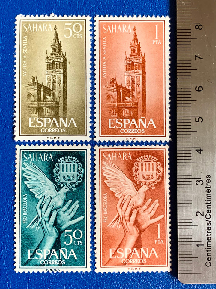 Sp. Sahara - Original Vintage Postage Stamps - 1963 - Aid to Barcelona and Seville - for the collector, artist or crafter