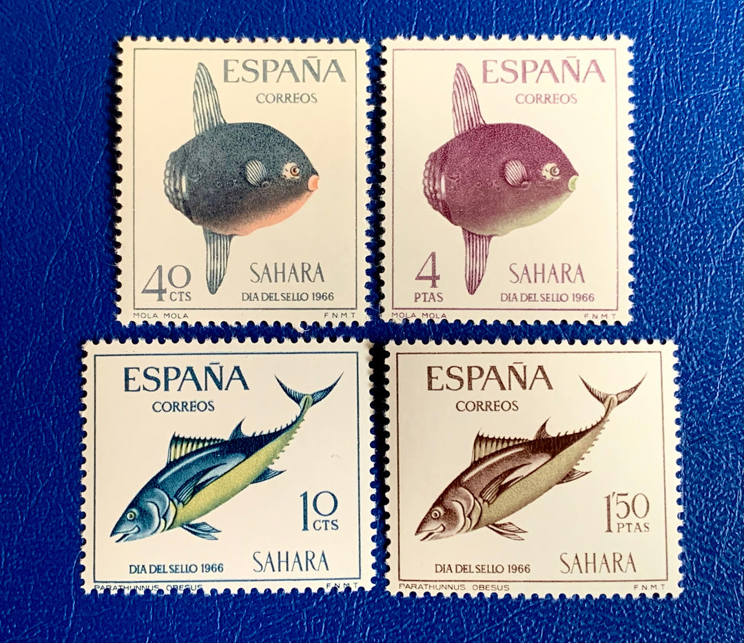 Sp. Sahara - Original Vintage Postage Stamps - 1966 - Fish (Ocean Sunfish & Big Eye Tuna) - for the collector, artist or crafter