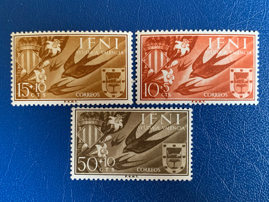 Sp. Ifni- Original Vintage Postage Stamps- 1958 - Barn Swallows - Aid to Valencia - for the collector, artist or crafter