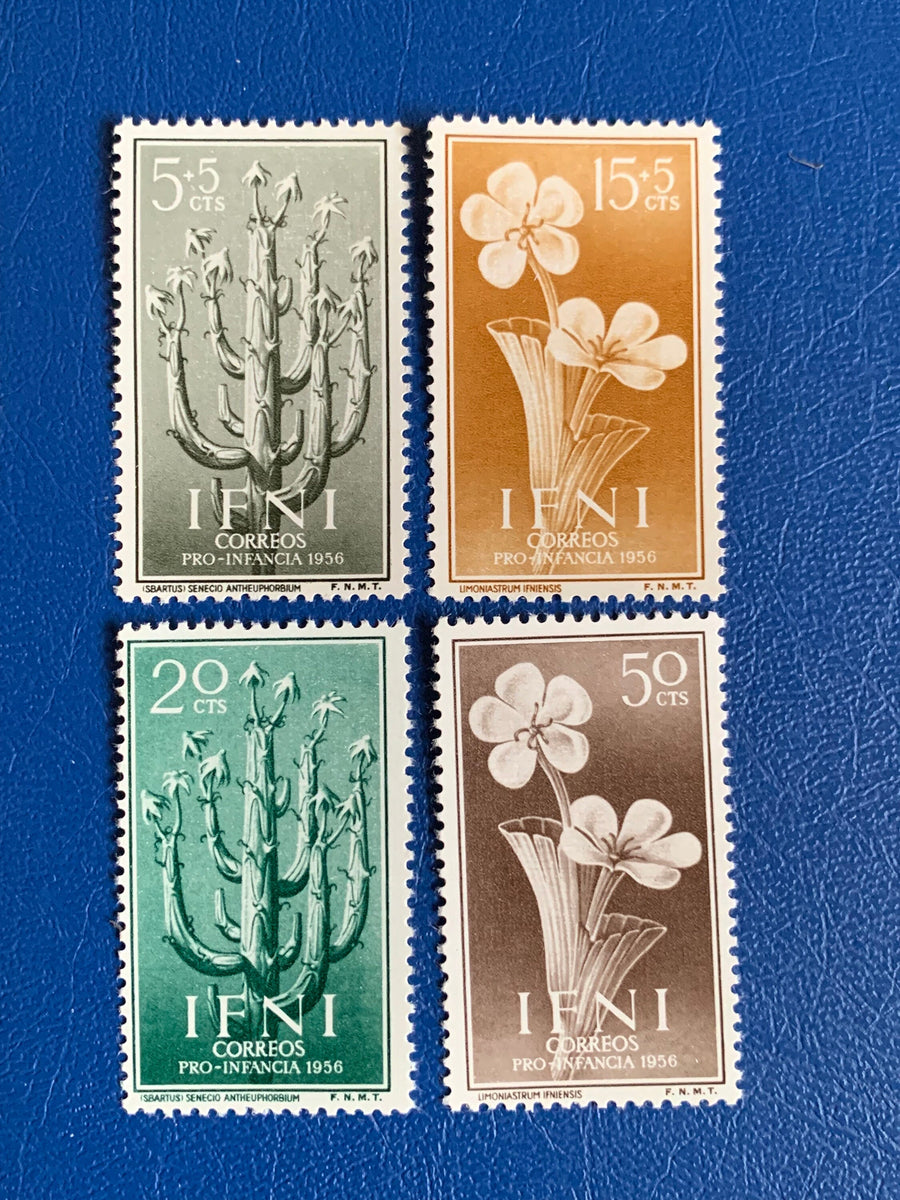Sp. Ifni- Original Vintage Postage Stamps- 1956 - Cacti & Flowers - Pro Children - for the collector, artist or crafter
