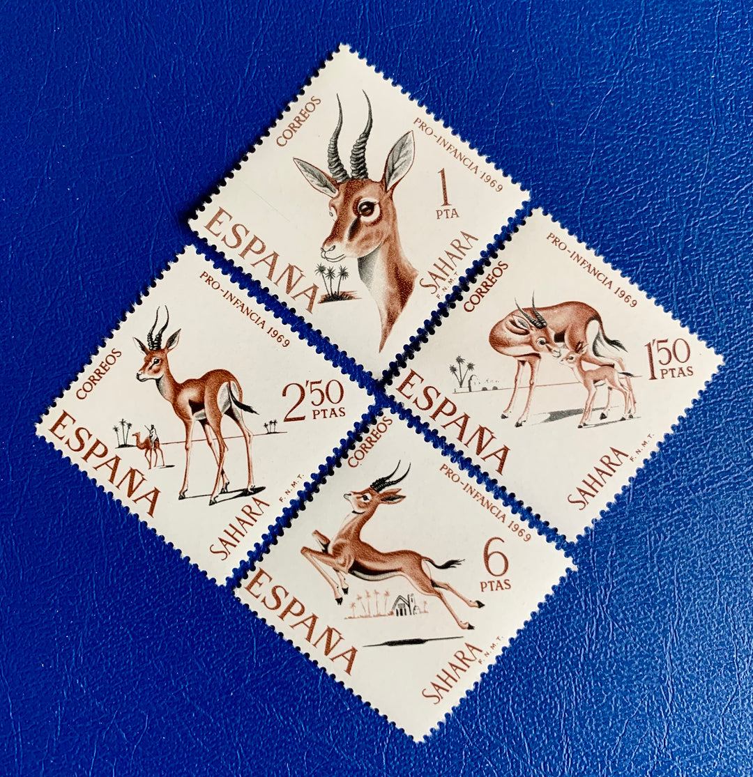 Sp. Sahara - Original Vintage Postage Stamps - 1969 - Dorcas Gazelle (Pro Children) - for the collector, artist or crafter