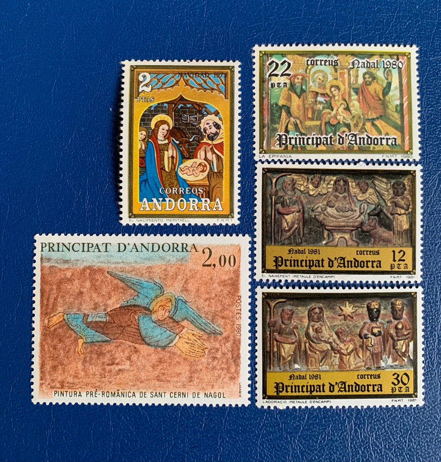Andorra Christmas - Original Vintage Postage Stamps- 1980s - for the collector, artist, or crafter- Gift tags, cards, ornaments