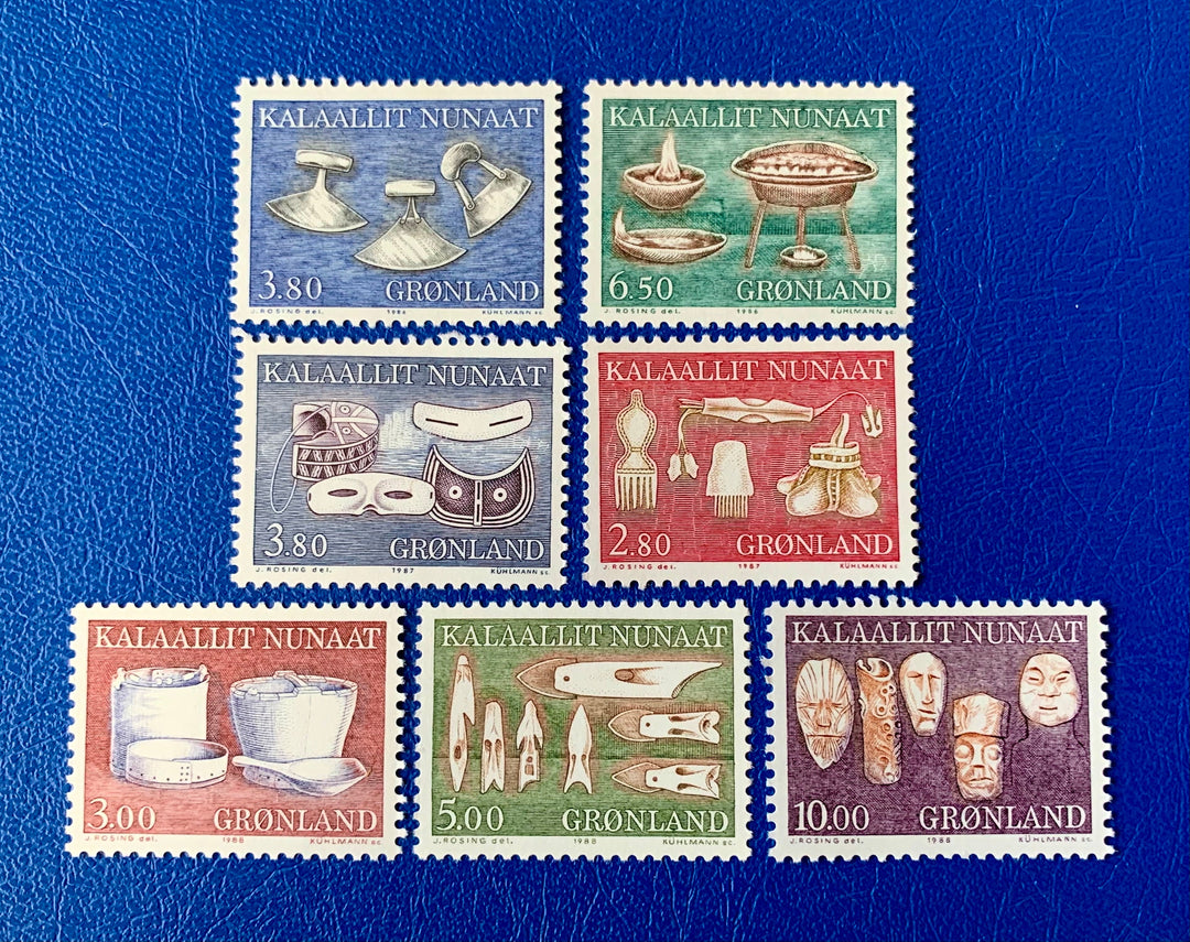 Greenland - Original Vintage Postage Stamps- 1986-88 - Old Artifacts Series - for the collector, artist or crafter