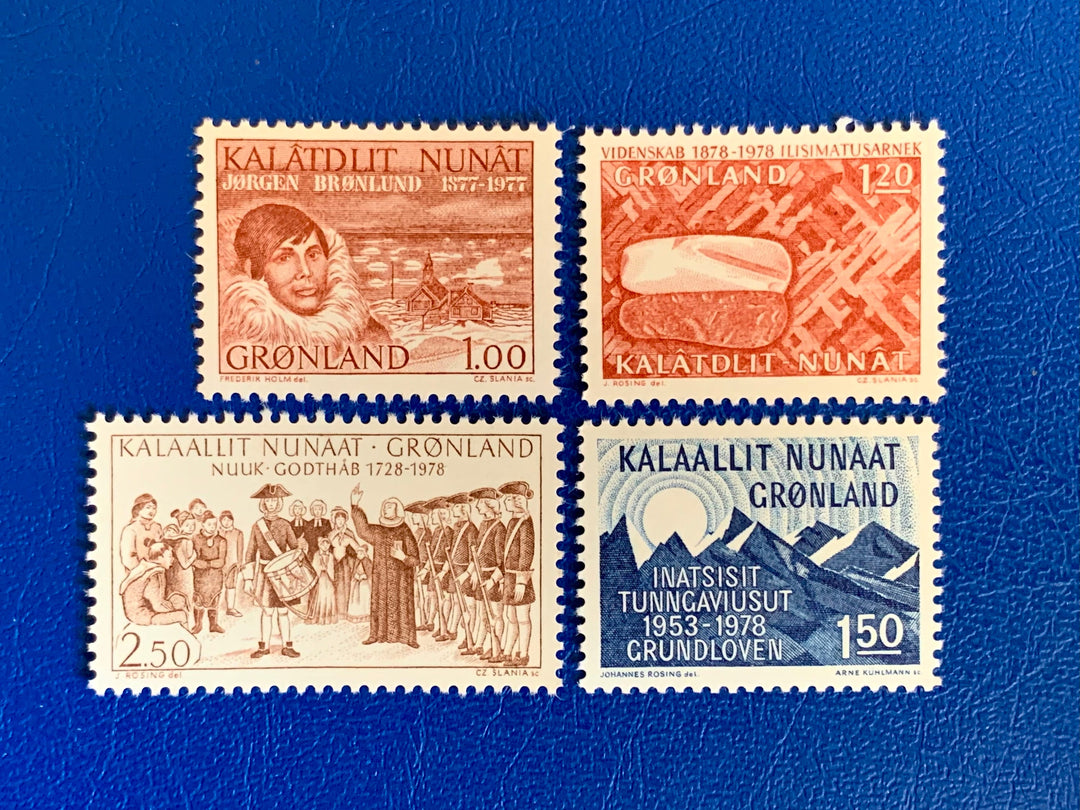 Greenland - Original Vintage Postage Stamps- 1977-78 - Scientific Research, Constitution Denmark, Gothab, Jorgen Bronlund