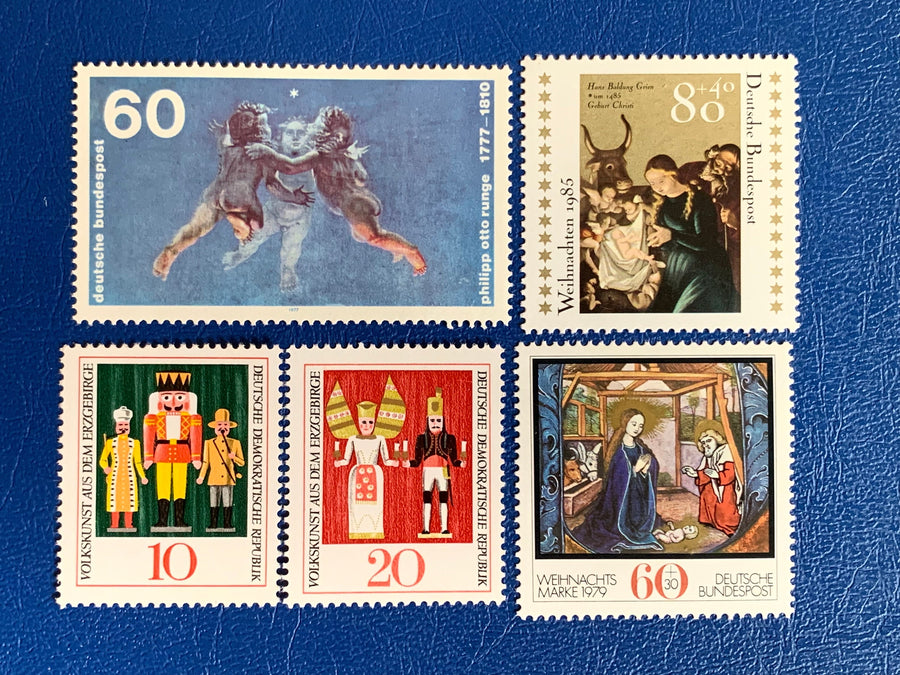 West Germany Christmas - Original Vintage Postage Stamps- 1977, 79, 85 - for the collector, artist, or crafter- Gift tags, cards, ornaments