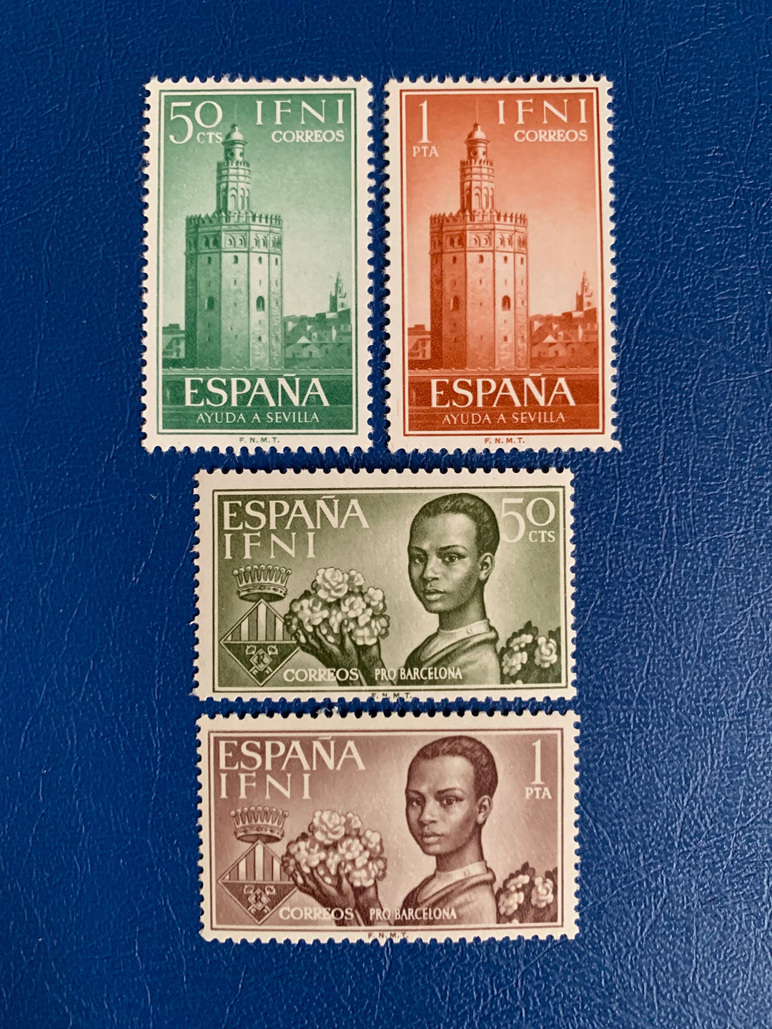 Sp. Ifni- Original Vintage Postage Stamps- 1963 - Aid to Sevilla & Barcelona
