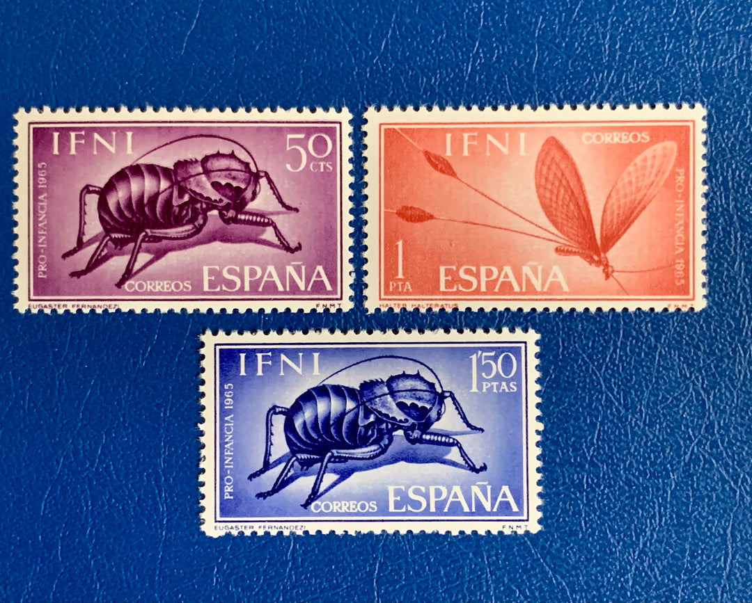 Sp. Ifni- Original Vintage Postage Stamps- 1965 - Pro Children - Insects