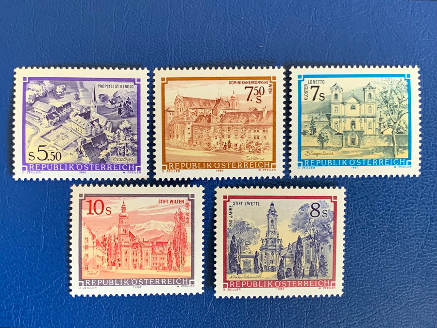 Austria - Original Vintage Postage Stamps - 1986-88 Monasteries & Abbeys - for the collector, artist or crafter - scrapbooks, decoupage