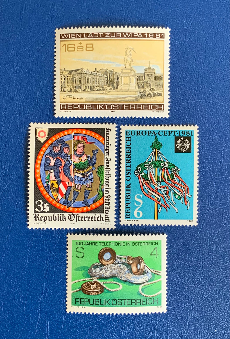 Austria - Original Vintage Postage Stamps - 1981 StampEx, Keunring Exhibition, Maypole, Telephone Centenary