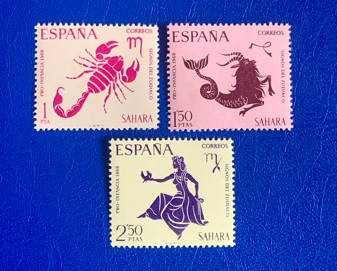 Sp. Sahara - Original Vintage Postage Stamps - 1968 - Zodiac Symbold (Pro Children) - for the collector, artist or crafter