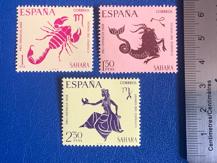 Sp. Sahara - Original Vintage Postage Stamps - 1968 - Zodiac Symbold (Pro Children) - for the collector, artist or crafter