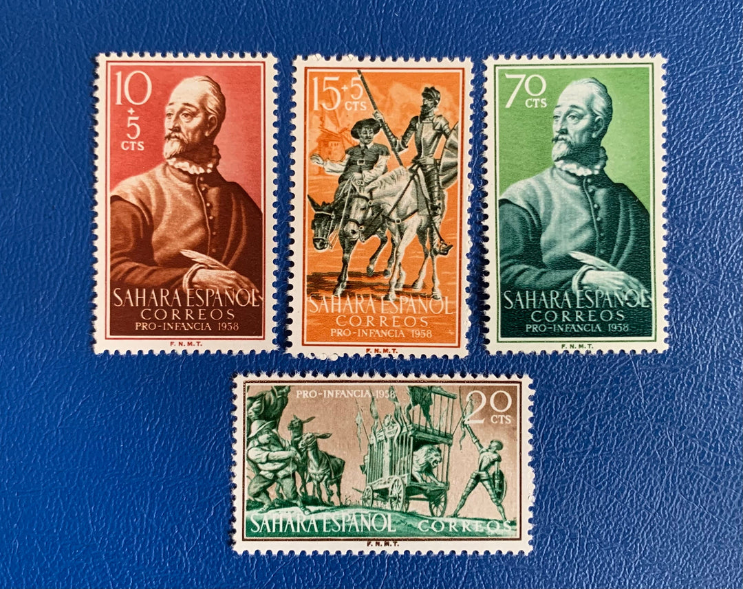 Spanish Sahara - Original Vintage Postage Stamps- 1958 - Cervantes (Pro Children) - for the collector, artist or crafter