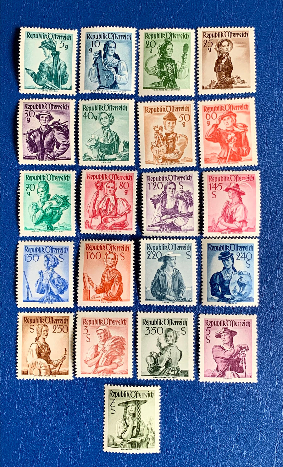 Austria - Original Vintage Postage Stamps - 1958 Provincial Costumes - for the collector, artist or crafter - scrapbooks, decoupage
