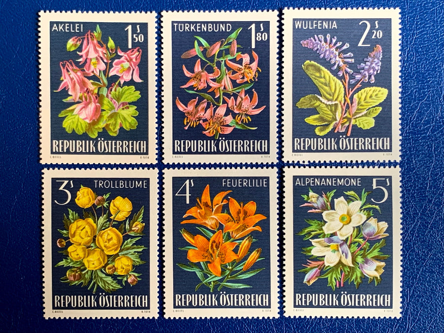 Austria - Original Vintage Postage Stamps - 1966 Alpine Flowers - for the collector, artist or crafter - scrapbooks, decoupage