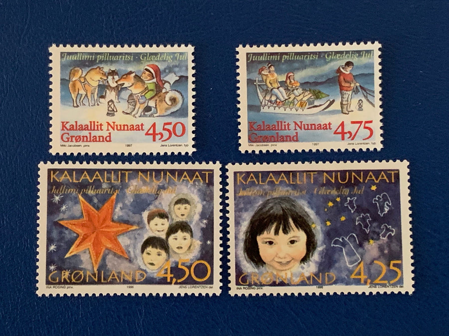 Greenland Christmas - Original Vintage Postage Stamps- 1996/97 - for the collector or crafter- Gift tags, cards, ornaments