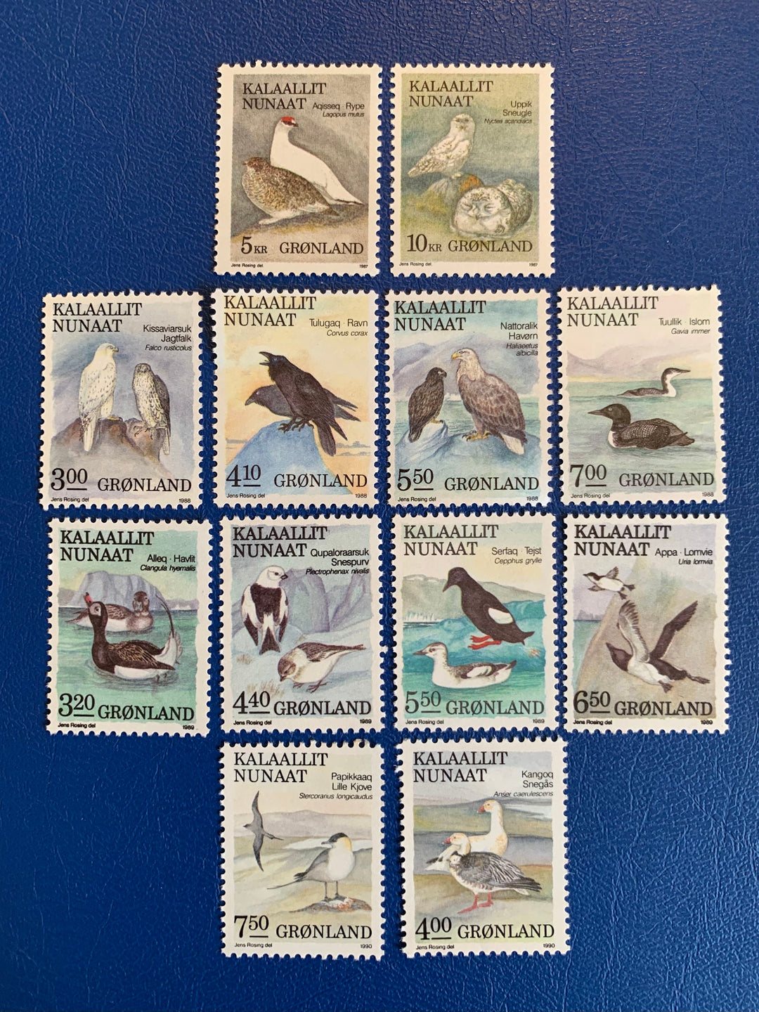 Greenland - Original Vintage Postage Stamps- 1986-90 - Bird Series - for the collector, artist or crafter