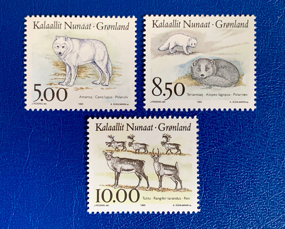 Greenland - Original Vintage Postage Stamps- 1993 - Fauna: Wolf, Arctic Fox, Reindeer - for the collector, artist or crafter