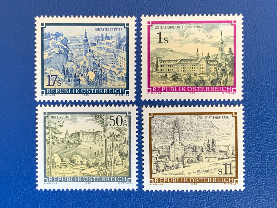 Austria - Original Vintage Postage Stamps - 1989-90 Monasteries & Abbies - for the collector, artist or crafter - scrapbooks, decoupage