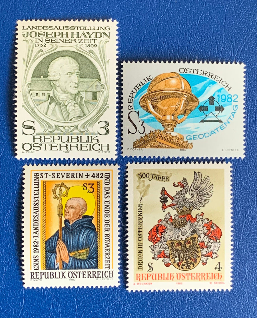 Austria - Original Vintage Postage Stamps - 1982 Haydn, St. Severin, 500 Years Printing, Geodesist’s Day - for the collector or crafter