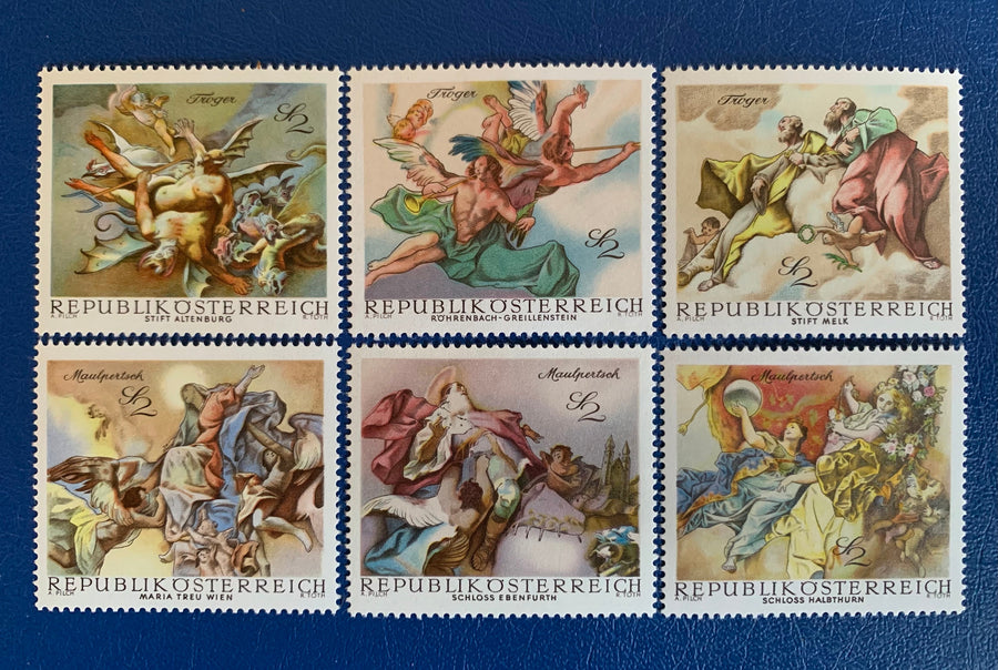 Austria - Original Vintage Postage Stamps - 1968 Frescoes Castle Halbthurn - for the collector, artist or crafter