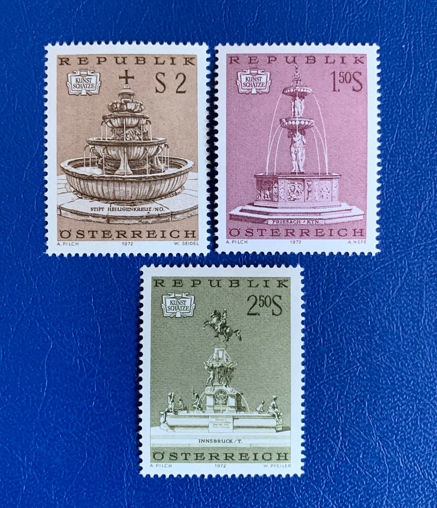 Austria - Original Vintage Postage Stamps - 1972 Art Objects: Fountains - for the collector, artist or crafter