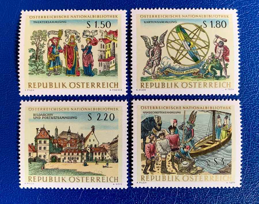 Austria - Original Vintage Postage Stamps - 1966 National Library - for the collector, artist or crafter - scrapbooks, decoupage