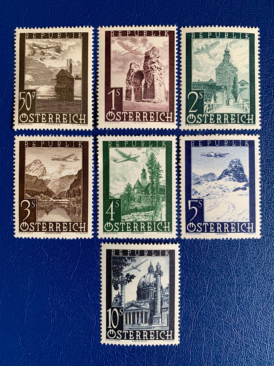 Austria - Original Vintage Postage Stamps - 1947 Airplane over Landscape - for the collector, artist or crafter - scrapbooks, decoupage