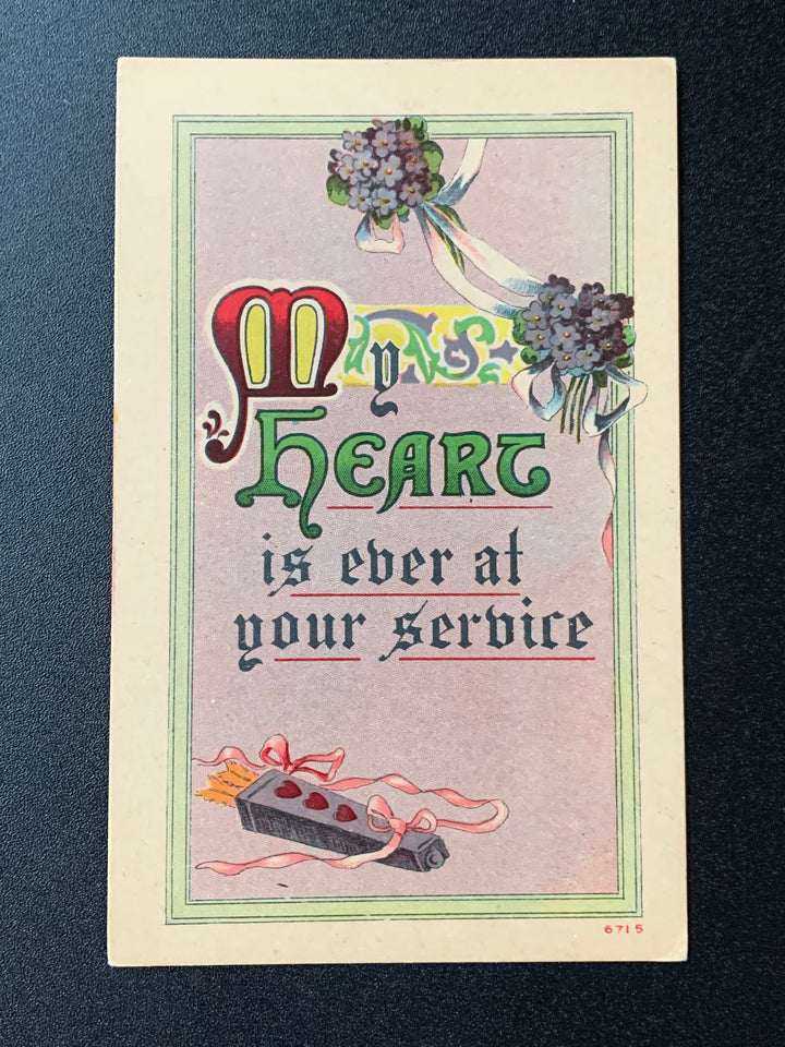 Vintage/Antique Greeting Unused Postcard - Love/Friendship - My Heart is at Your Service