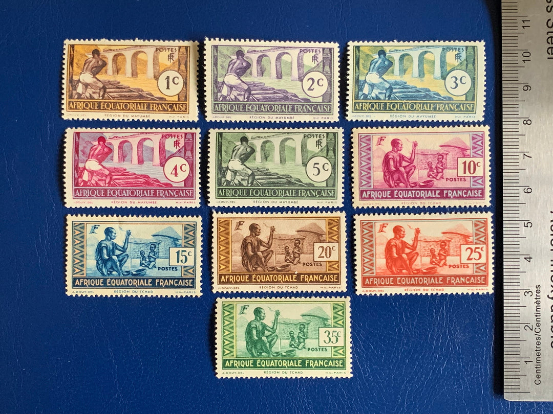 French Equatorial Africa - Original Vintage Postage Stamps- 1937 - Definitives