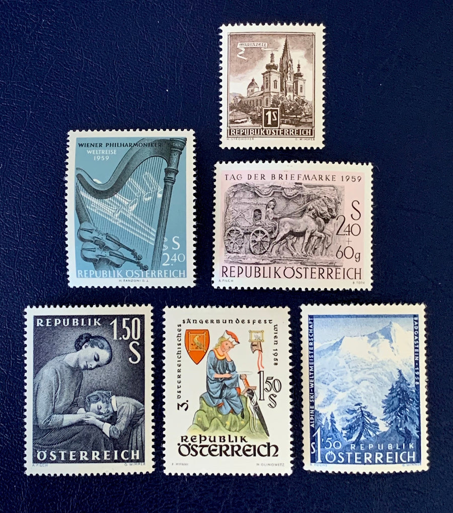 Austria - Original Vintage Postage Stamps - 1958/59 - for the collector, artist or crafter - scrapbooks, journals, decoupage