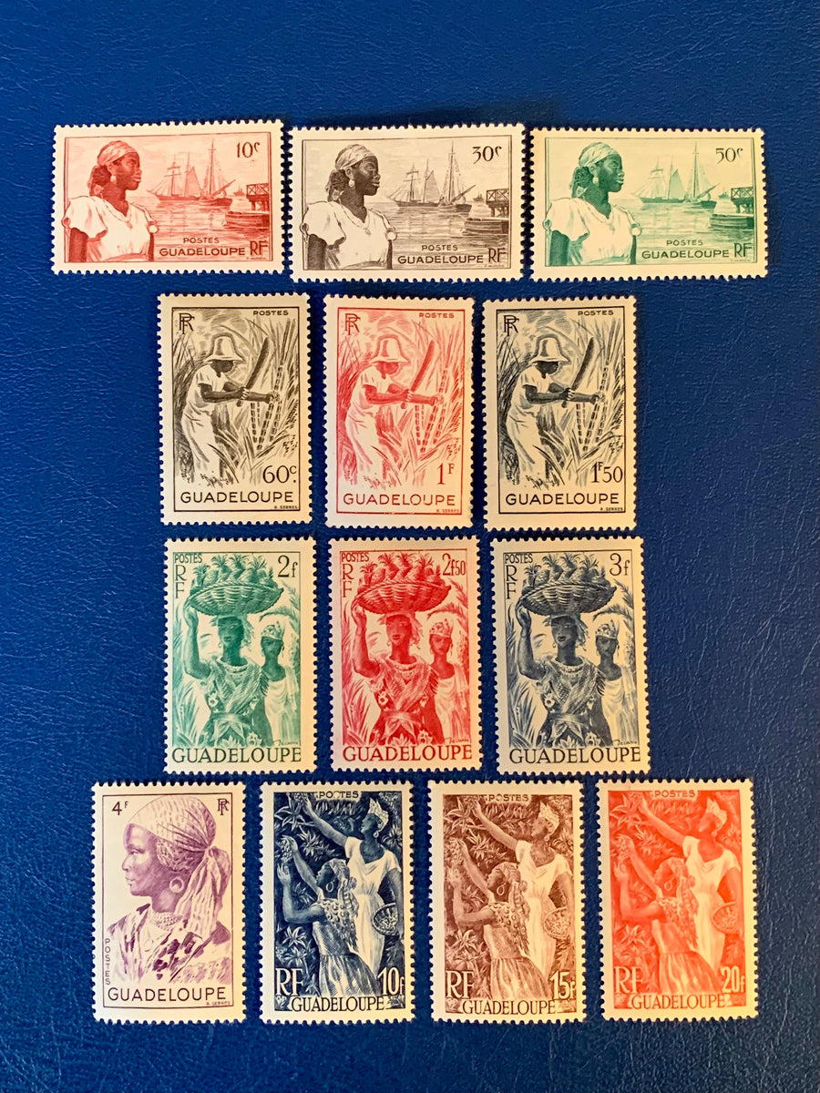 Guadeloupe - Original Vintage Postage Stamps- 1947 - Definitives - for the collector, artist or crafter